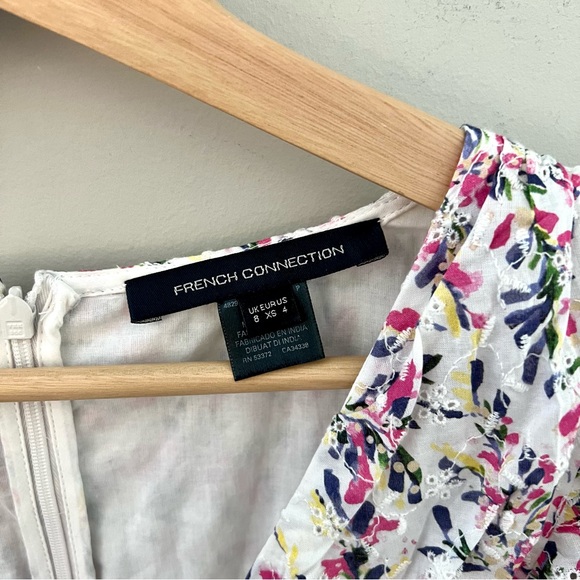 FRENCH CONNECTION FLORES PUFF SLEEVE MIDI DRESS EYELET FLORAL WOMENS XS - Picture 2 of 5